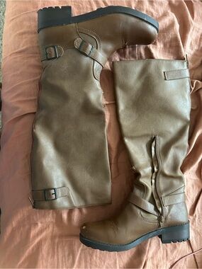 Tall Brown Buckle Riding Boots